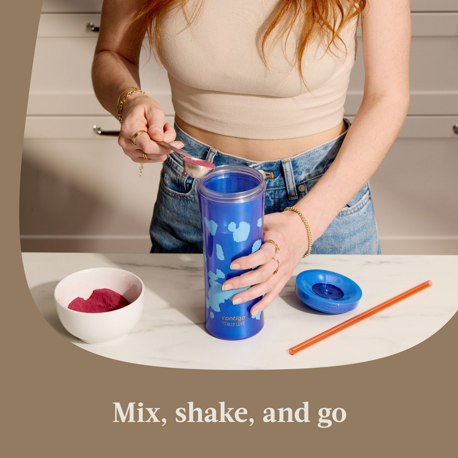slide 7 of 7, Contigo x Ally Love Shake & Go Tumbler, Autoclose, 20oz, Blue, 20 oz