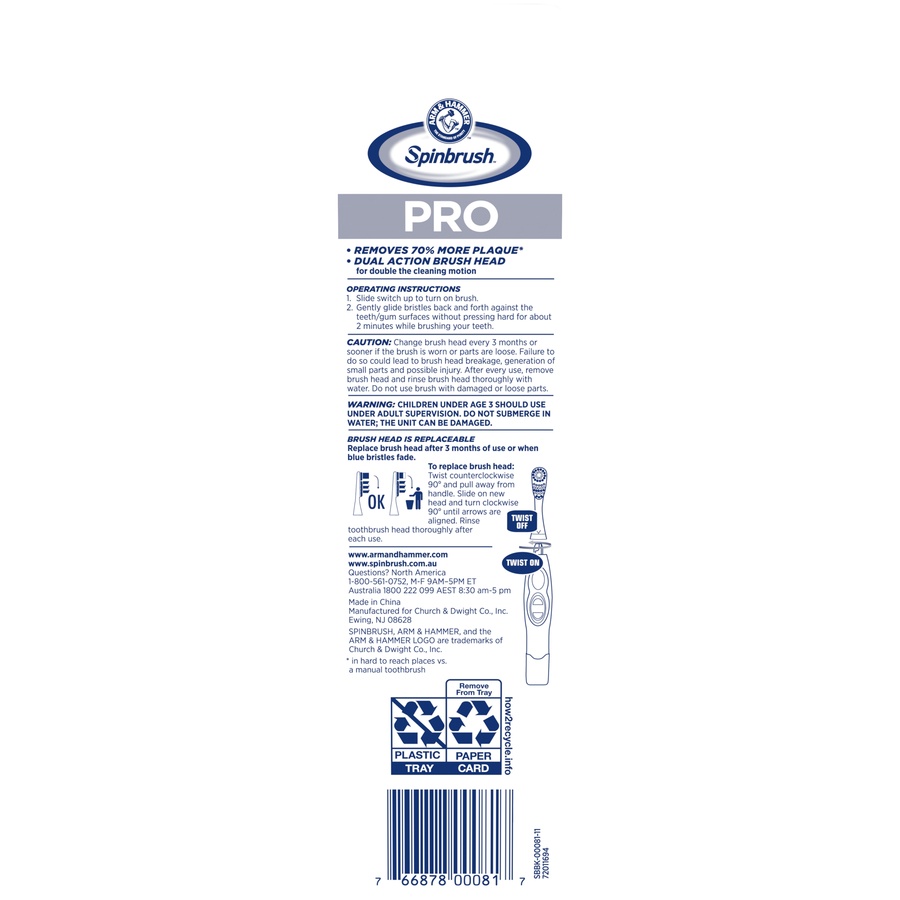 slide 3 of 5, ARM & HAMMER Spinbrush Pro Clean Replacement Heads, 2 ct