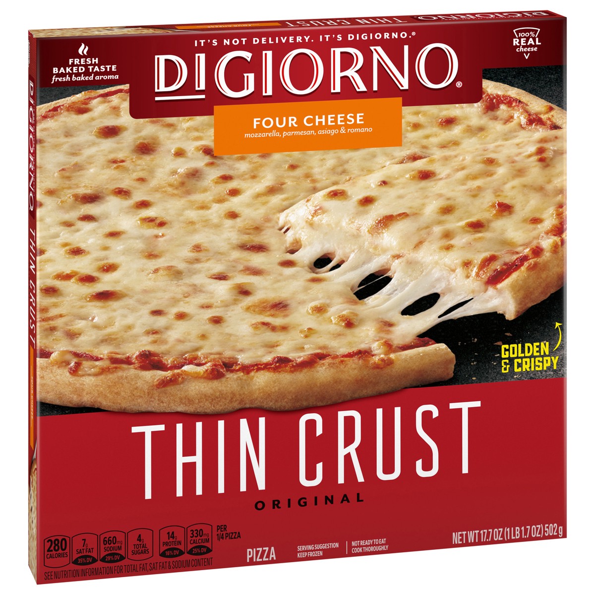 slide 6 of 14, DiGiorno Frozen Pizza, Four Cheese Thin Crust Pizza, 17.7oz (Frozen), 17.7 oz