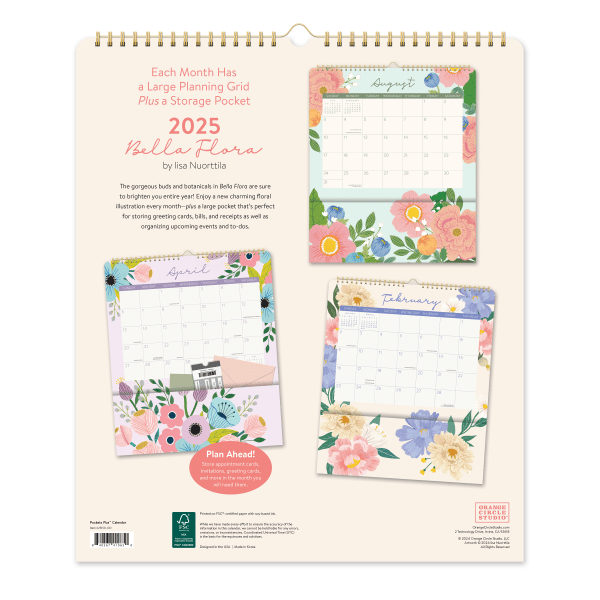 slide 4 of 5, 2025 Orange Circle Studio Pockets Plus Calendar, 14"" X 12-1/4"", Bella Flora, January To December, 1 ct