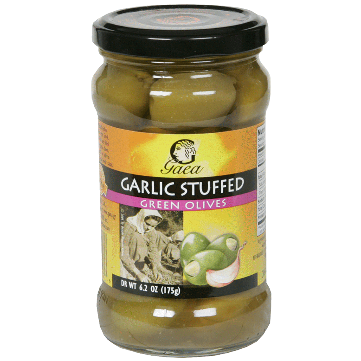 slide 1 of 1, Gaea Garlic Stuffed Green Olives, 6.2 oz