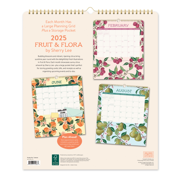slide 2 of 5, 2025 Orange Circle Studio Pockets Plus Calendar, 14"" X 12-1/4"", Fruit & Flora, January To December, 1 ct