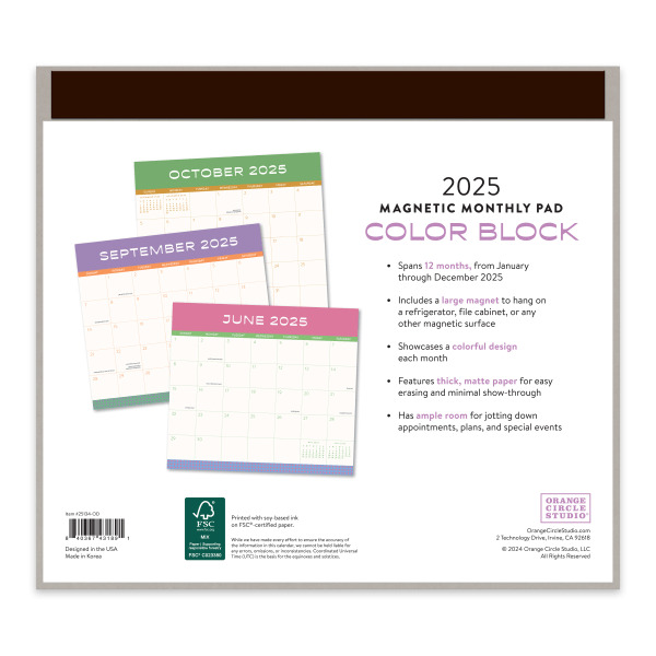 slide 3 of 6, 2025 Orange Circle Studio Monthly Magnetic Calendar Pad, 8-13/16"" X 9-5/8"", Color Block, January To December, 1 ct