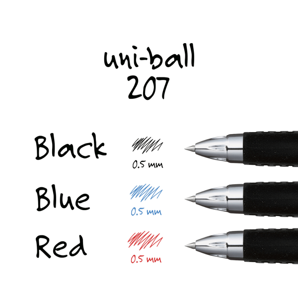 slide 7 of 8, uni-ball Signo Gel 207 Retractable Gel Pens, Micro Point, 0.5 Mm, Black Barrel, Black Ink, Pack Of 4, 4 ct