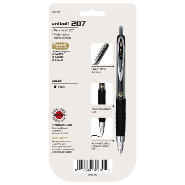 slide 2 of 8, uni-ball Signo Gel 207 Retractable Gel Pens, Micro Point, 0.5 Mm, Black Barrel, Black Ink, Pack Of 4, 4 ct