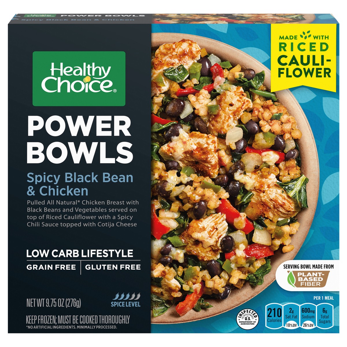 slide 1 of 5, Healthy Choice Power Bowls Spicy Black Beans, Chicken & Riced Cauliflower Frozen Meal, 9.25 oz., 9.75 oz