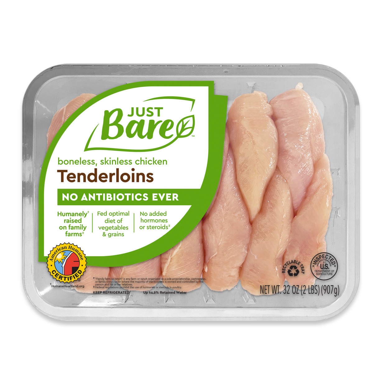 slide 1 of 1, Just BARE Boneless Skinless Chicken Tenders Family Pack, 32 oz