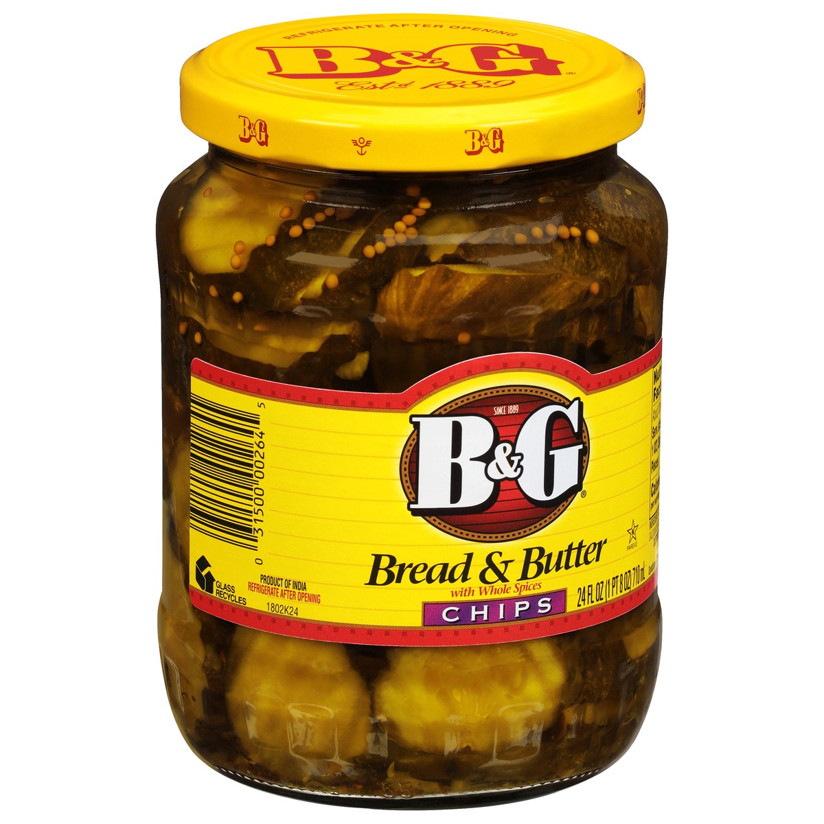 slide 2 of 10, B&G Chips Bread & Butter Pickles with Whole Spices 24 fl oz, 24 fl oz