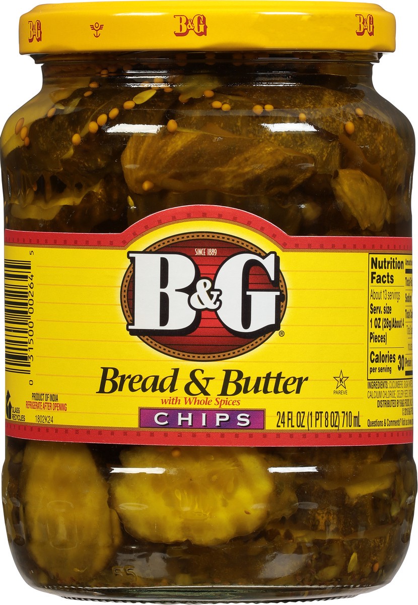 slide 8 of 10, B&G Chips Bread & Butter Pickles with Whole Spices 24 fl oz, 24 fl oz