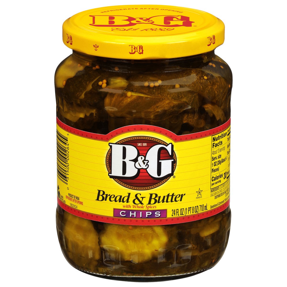 slide 10 of 10, B&G Chips Bread & Butter Pickles with Whole Spices 24 fl oz, 24 fl oz