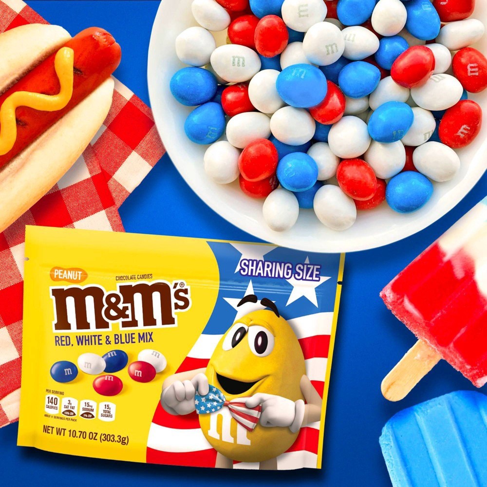 slide 4 of 7, M&M's Red, White & Blue Peanut Chocolate Candy, Sharing Size, 10.7 oz Bag, 10.7 oz