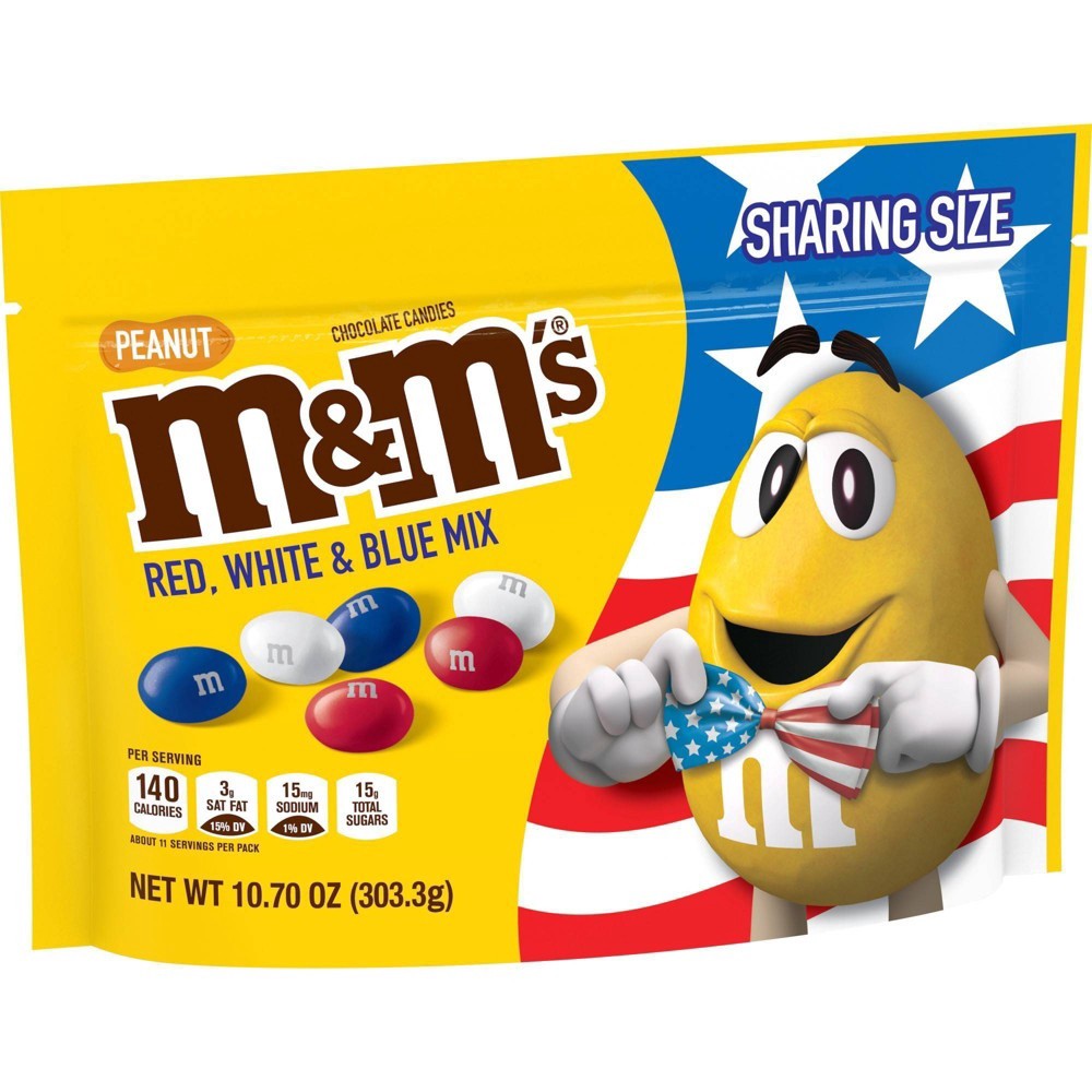 slide 5 of 7, M&M's Red, White & Blue Peanut Chocolate Candy, Sharing Size, 10.7 oz Bag, 10.7 oz