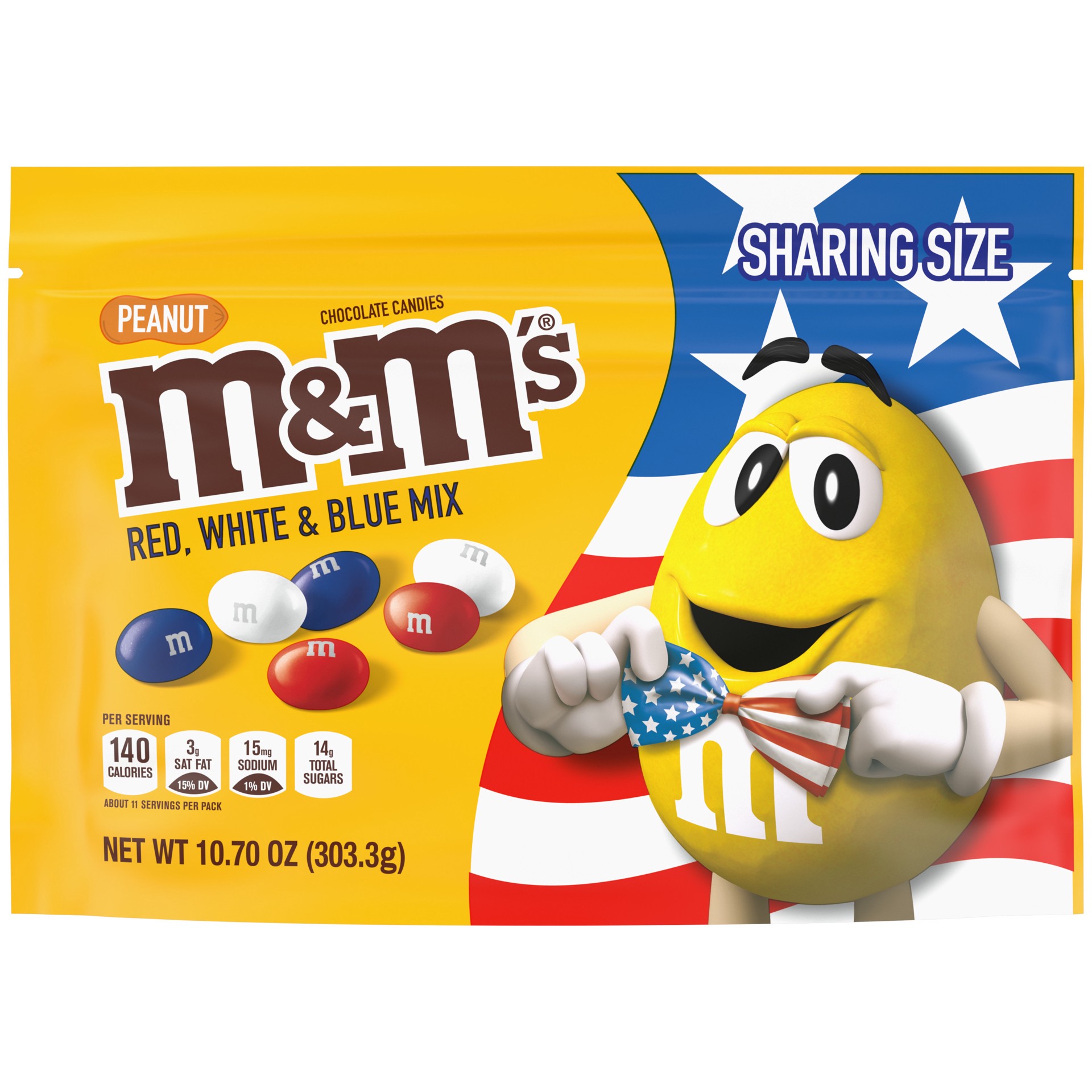 slide 1 of 7, M&M's Red, White & Blue Peanut Chocolate Candy, Sharing Size, 10.7 oz Bag, 10.7 oz