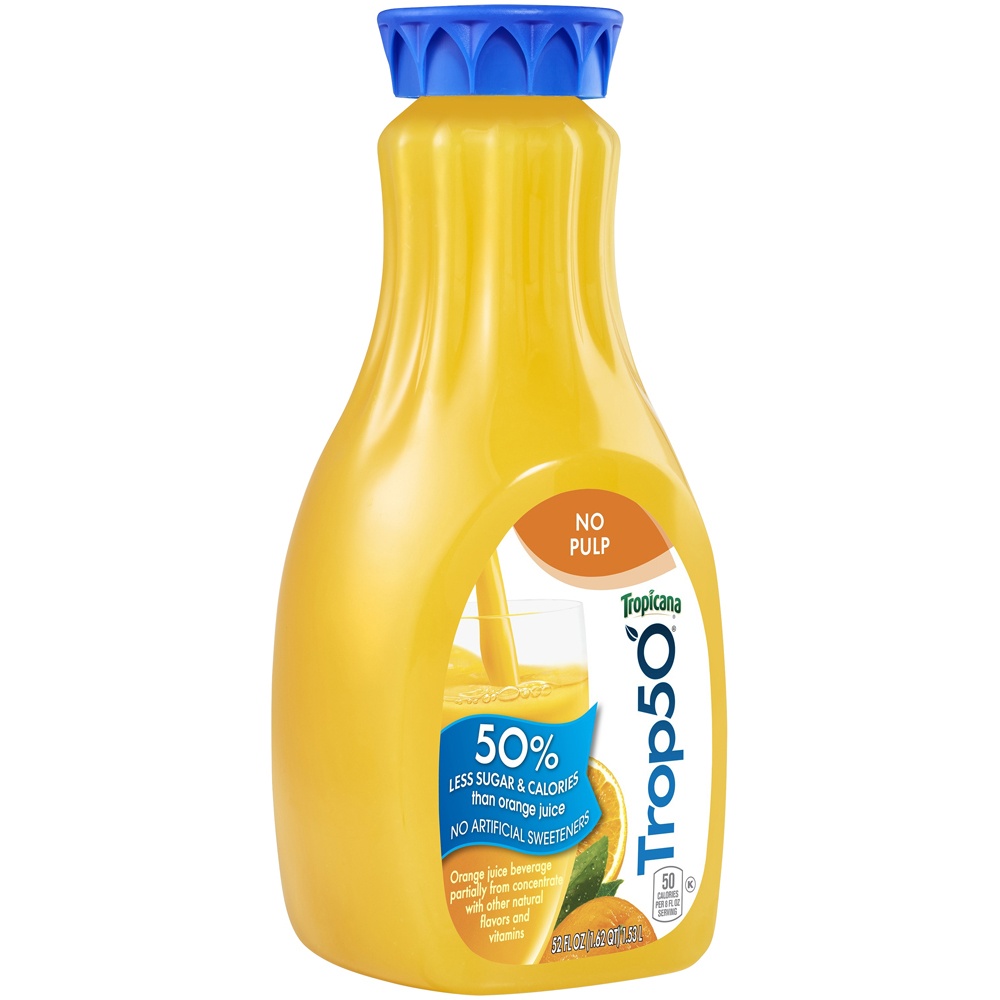 slide 2 of 4, Tropicana Trop50 Juice Beverage Orange No Pulp 52 Fl Oz Bottle, 59 oz