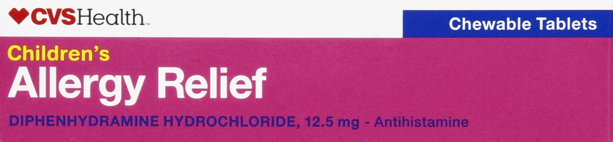 slide 9 of 12, CVS Health Children's Allergy Relief Diphenhydramine Hcl Chewable Antihistamine Tablets, Grape, 18 Ct, 1 ct