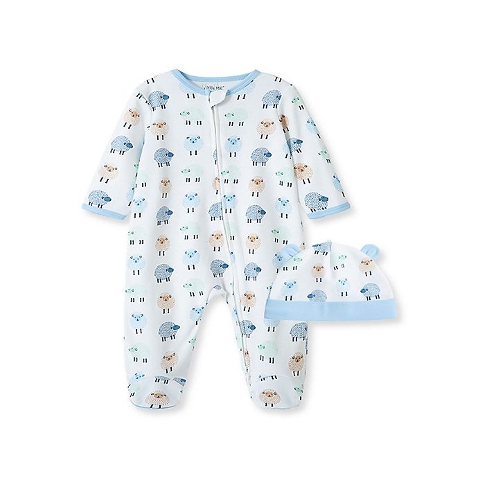 slide 1 of 2, Little Me Newborn Dotty Lambs Footie and Hat Set - White, 2 ct