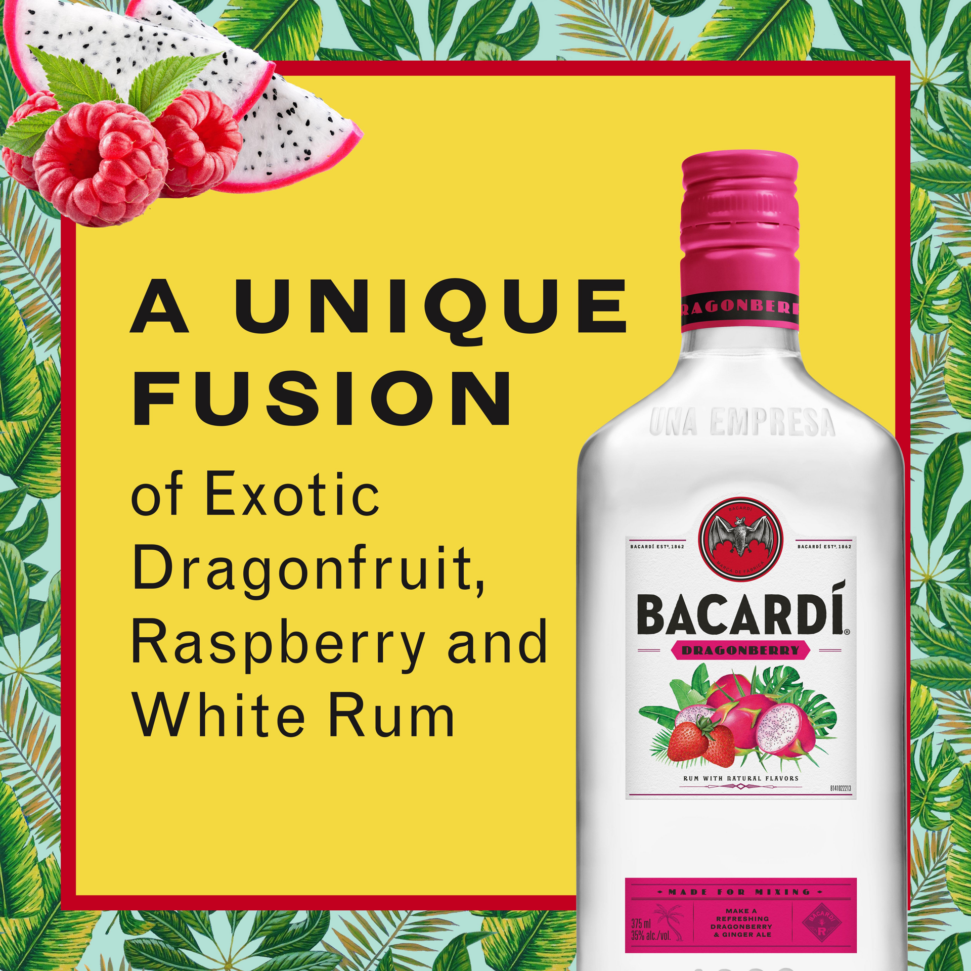 slide 4 of 5, Bacardí Bacardi Dragonberry Rum, Gluten Free 35% 37.5Cl/375Ml, 375 ml