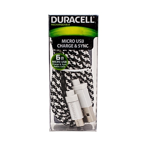 slide 1 of 1, Duracell Fabric Micro Usb Cable, 6', White, Le2239, 1 ct