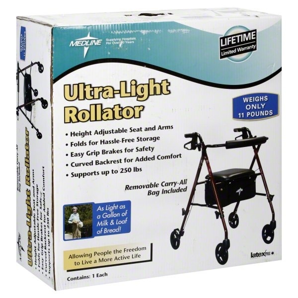 slide 1 of 1, Medline Freedom Rollator Ultra Light Burgundy, 1 ct