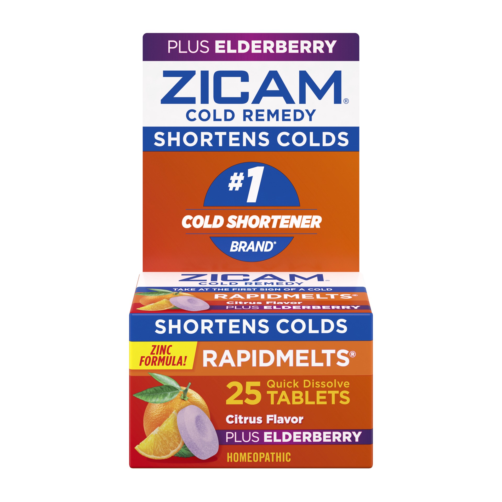 slide 1 of 4, Zicam Cold Remedy Zinc RapidMelts, Elderberry Citrus Flavor, Homeopathic, Cold Shortening Medicine, Shortens Cold Duration, 25 Count, 25 ct