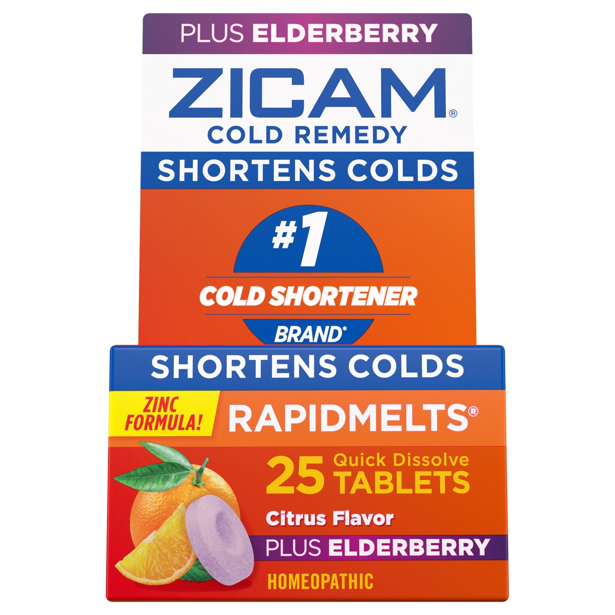 slide 1 of 4, Zicam Cold Remedy Zinc RapidMelts, Elderberry Citrus Flavor, Homeopathic, Cold Shortening Medicine, Shortens Cold Duration, 25 Count, 25 ct