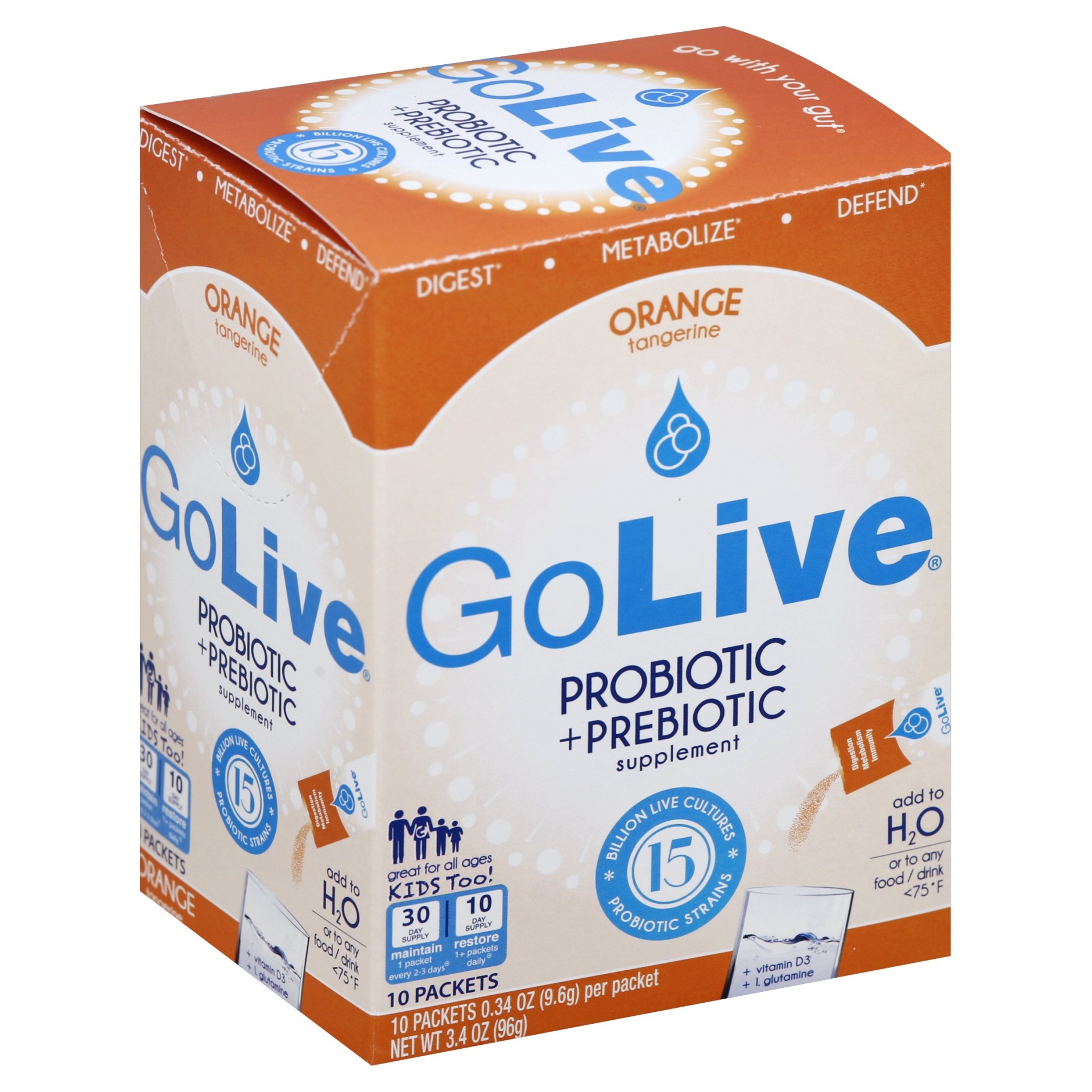 slide 1 of 1, GoLive Orange Probiotic & Prebiotic Drink Mix, 10 ct; 0.34 oz