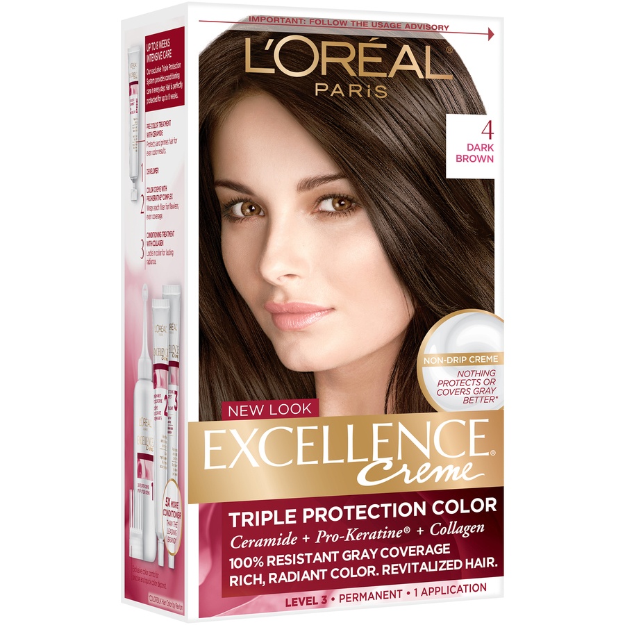 slide 2 of 7, L'Oréal Excellence Triple Protection Permanent Hair Color - 4 Dark Brown - 1 Kit, 1 ct