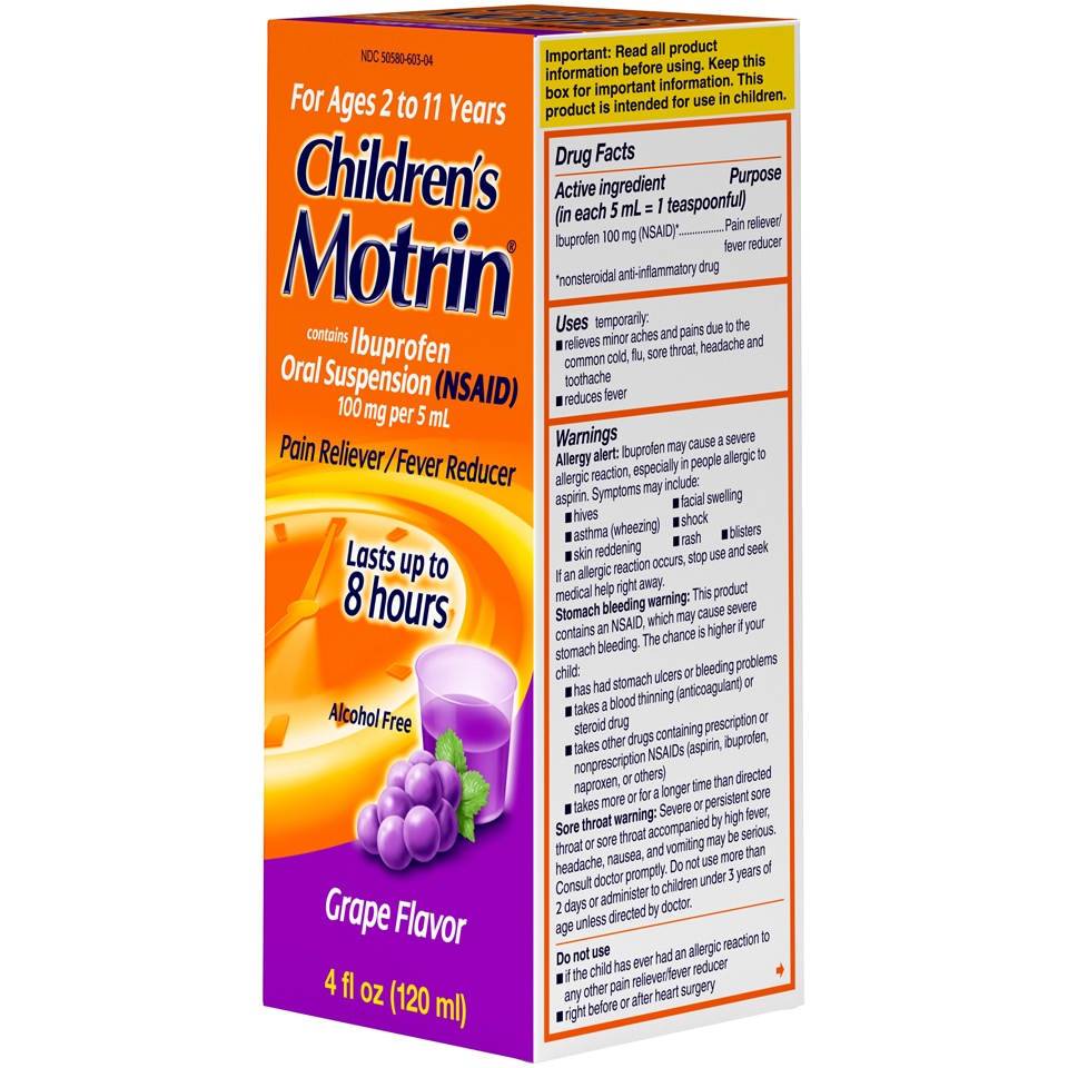 Motrin Children's Motrin Pain Reliever/Fever Reducer Liquid Ibuprofen (NSAID) Grape 4 fl