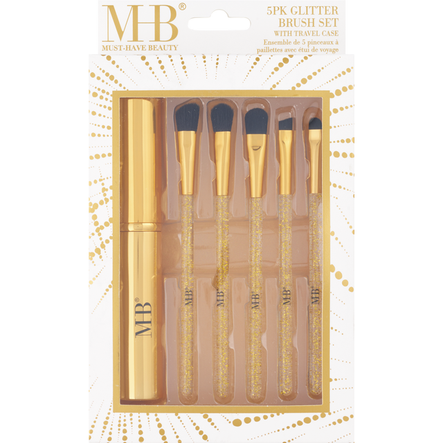 slide 1 of 1, ALMAR SALES COMPANY Mhb Glitter Brush Set With Travel Case, Gold, 5 Piece, 1 ct