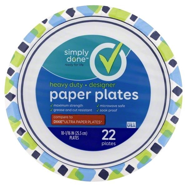 slide 1 of 3, Simply Done Heavy Duty Designer 10 1/16" Paper Plates, 22 ct