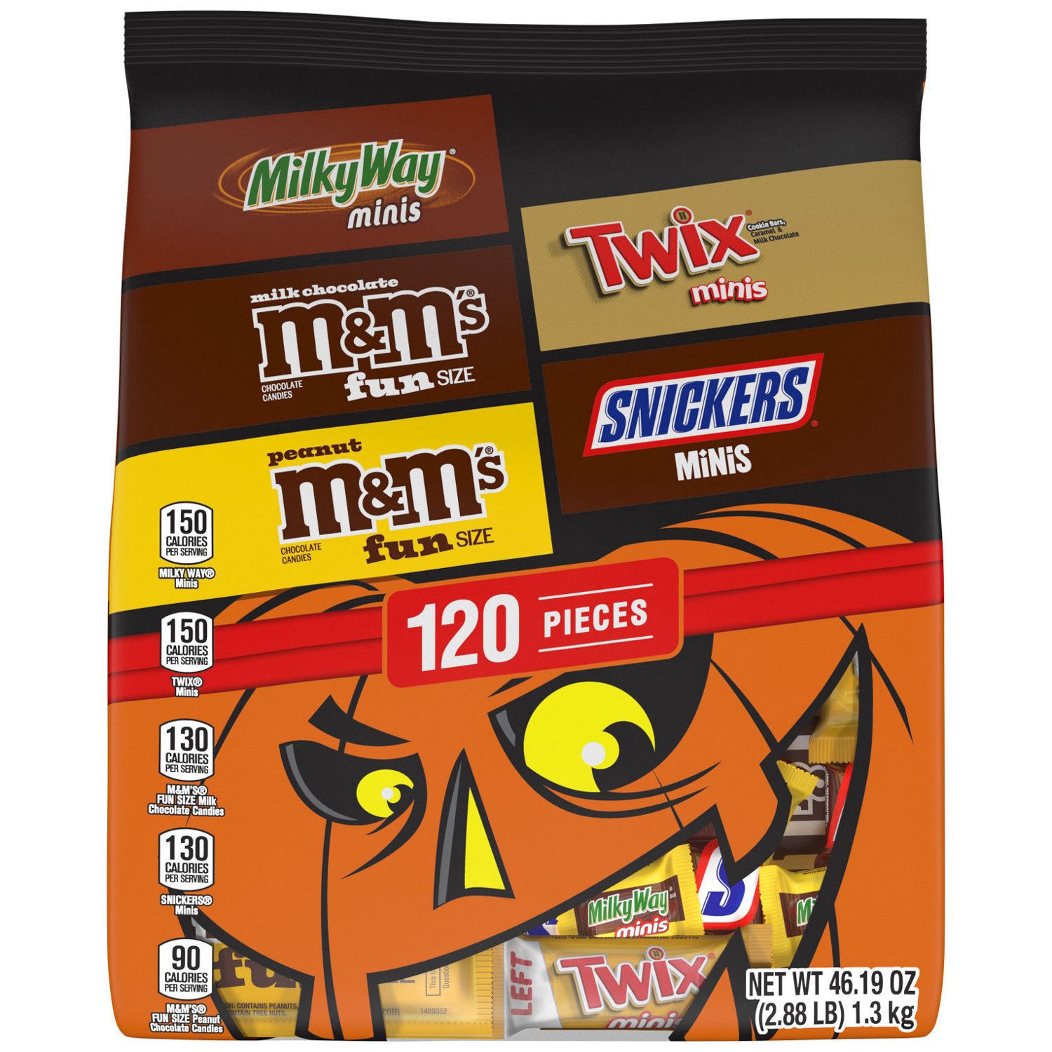slide 1 of 1, M&M's, Snickers, Twix & Milky Way Mixed Chocolate Bulk Halloween Candy Assortment, 135 Ct, 53.26 Oz, 120 ct