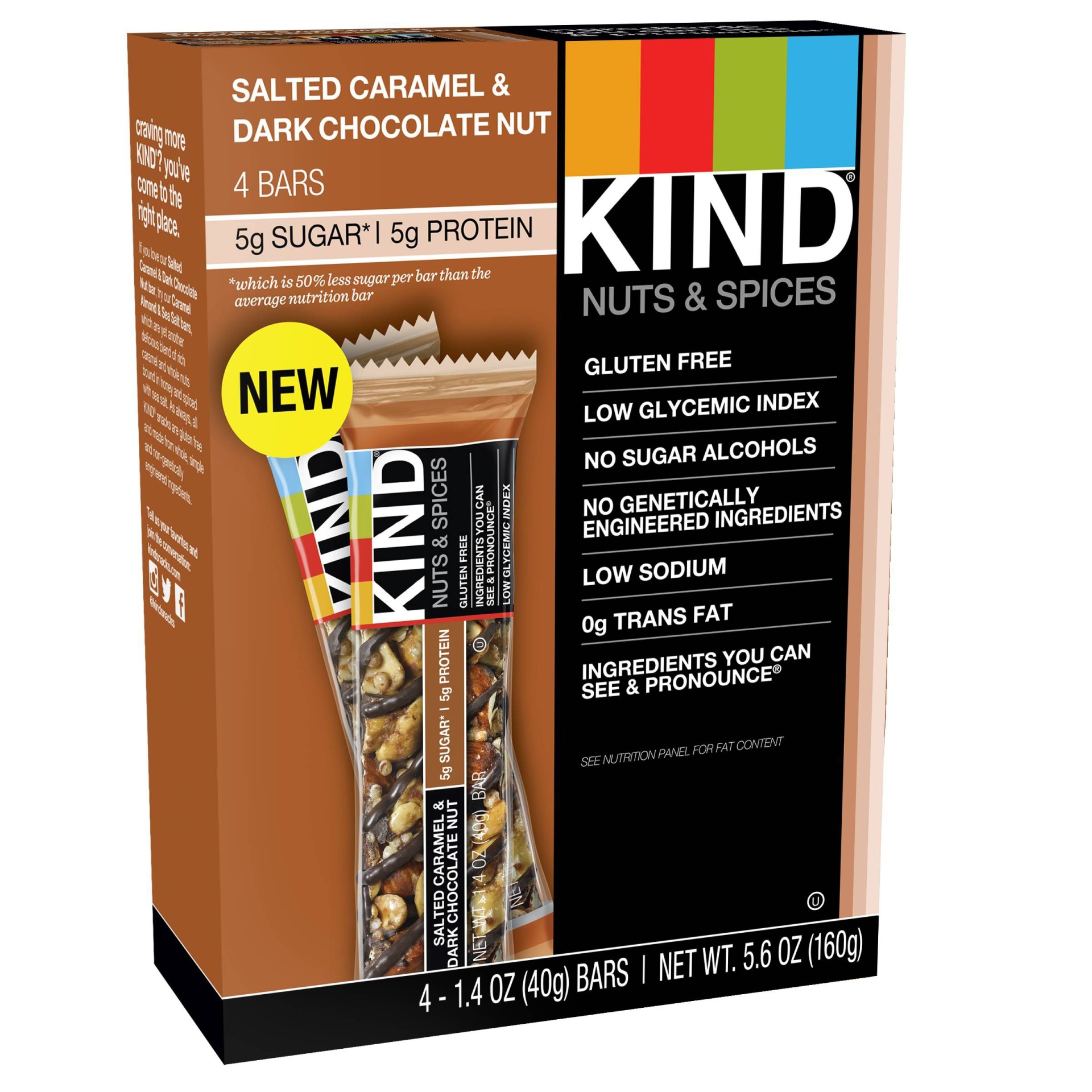 slide 1 of 2, KIND Nuts & Spices Salted Caramel and Dark Chocolate Nut Nutrition Bars, 4 ct