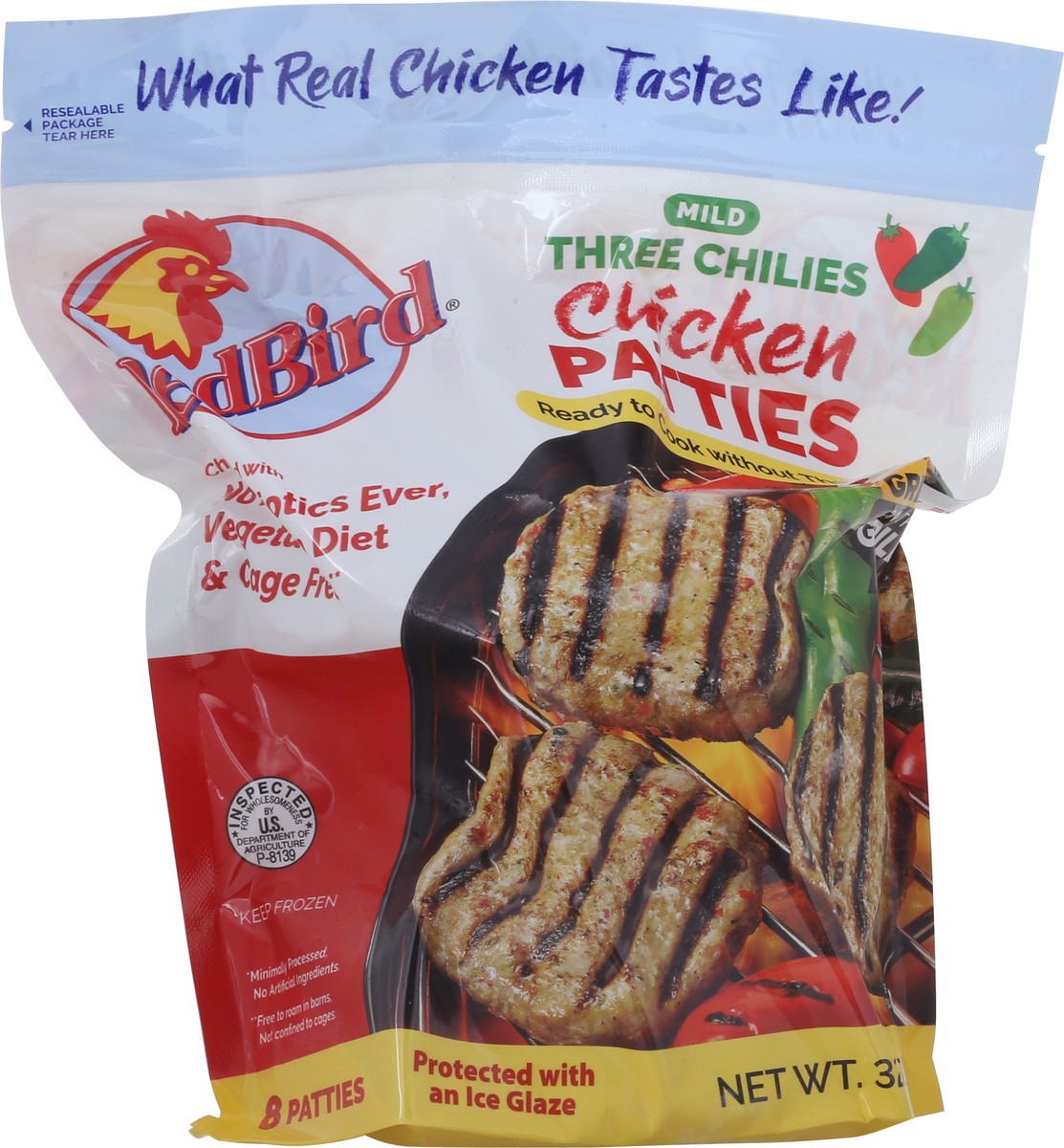 slide 5 of 15, Red Bird Mild Three Chilies Chicken Patties 8 ea, 8 ct