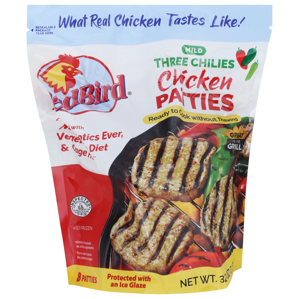 slide 9 of 15, Red Bird Mild Three Chilies Chicken Patties 8 ea, 8 ct