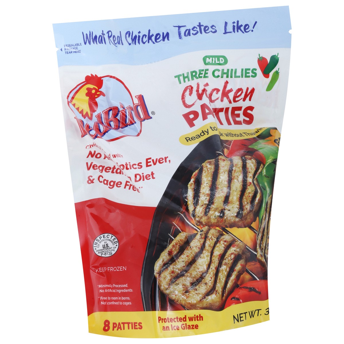 slide 11 of 15, Red Bird Mild Three Chilies Chicken Patties 8 ea, 8 ct