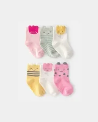 Baby Girl 6-Pack Floral Critter Socks - Pink/Yellow, White/Yellow/Green/Pink, NB