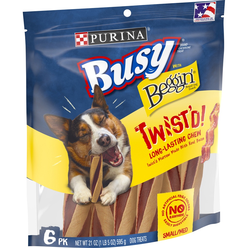 slide 2 of 9, Busy with Beggin' Small/Medium Breed Chewy Bacon Flavor Dog Treats Twist'd - 6ct Pouch, 21 oz