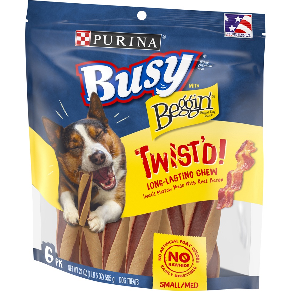 slide 3 of 9, Busy with Beggin' Small/Medium Breed Chewy Bacon Flavor Dog Treats Twist'd - 6ct Pouch, 21 oz