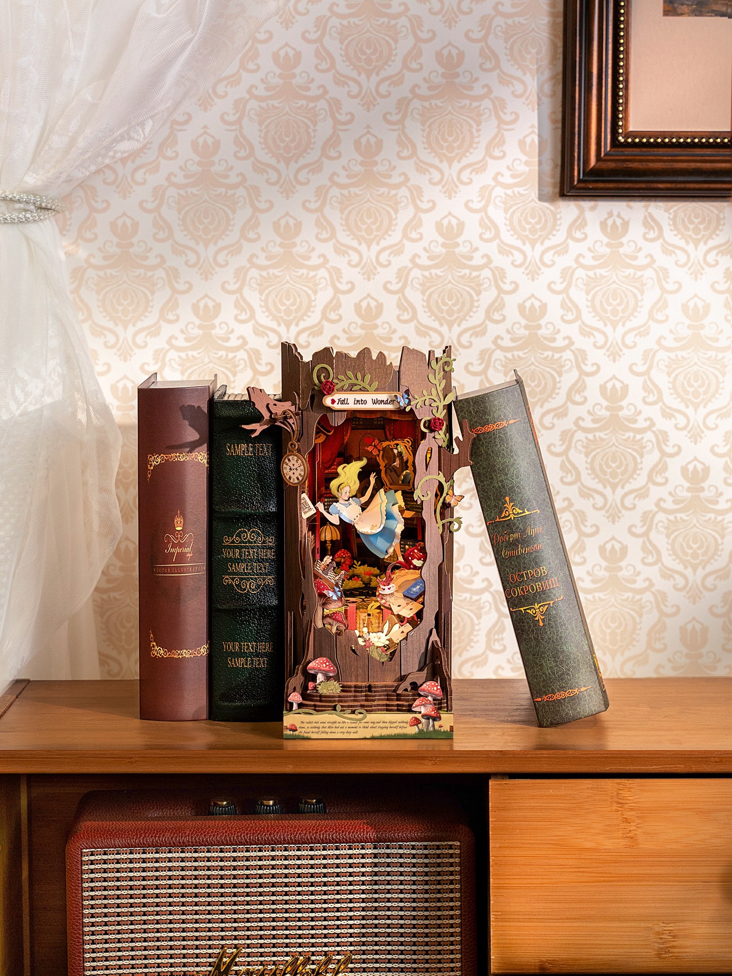 slide 8 of 9, Robotime Rolife Fall Into Wonder Diy Book Nook Shelf Insert Kit, 6 in x 7.75 in x 9.88 in