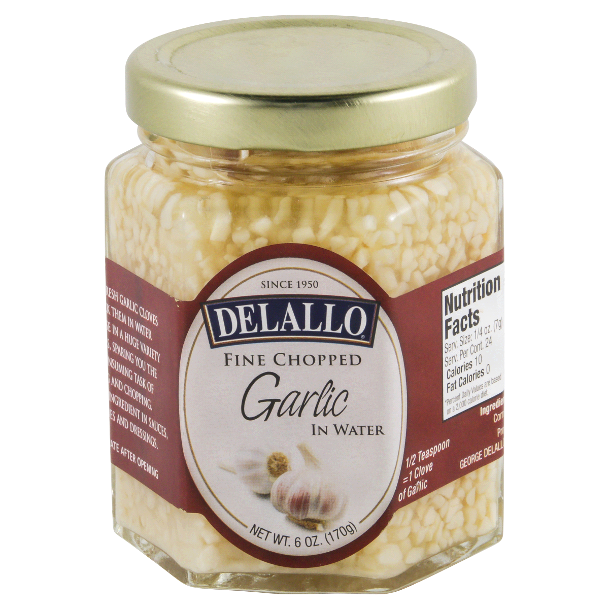 slide 1 of 4, DeLallo Fine Chopped Garlic Water, 6 oz