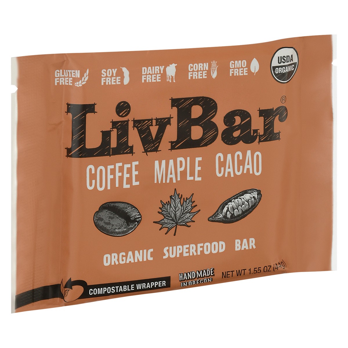 slide 2 of 9, LivBar Organic Coffee Maple Cacao Superfood Bar 1.55 oz, 1.55 oz