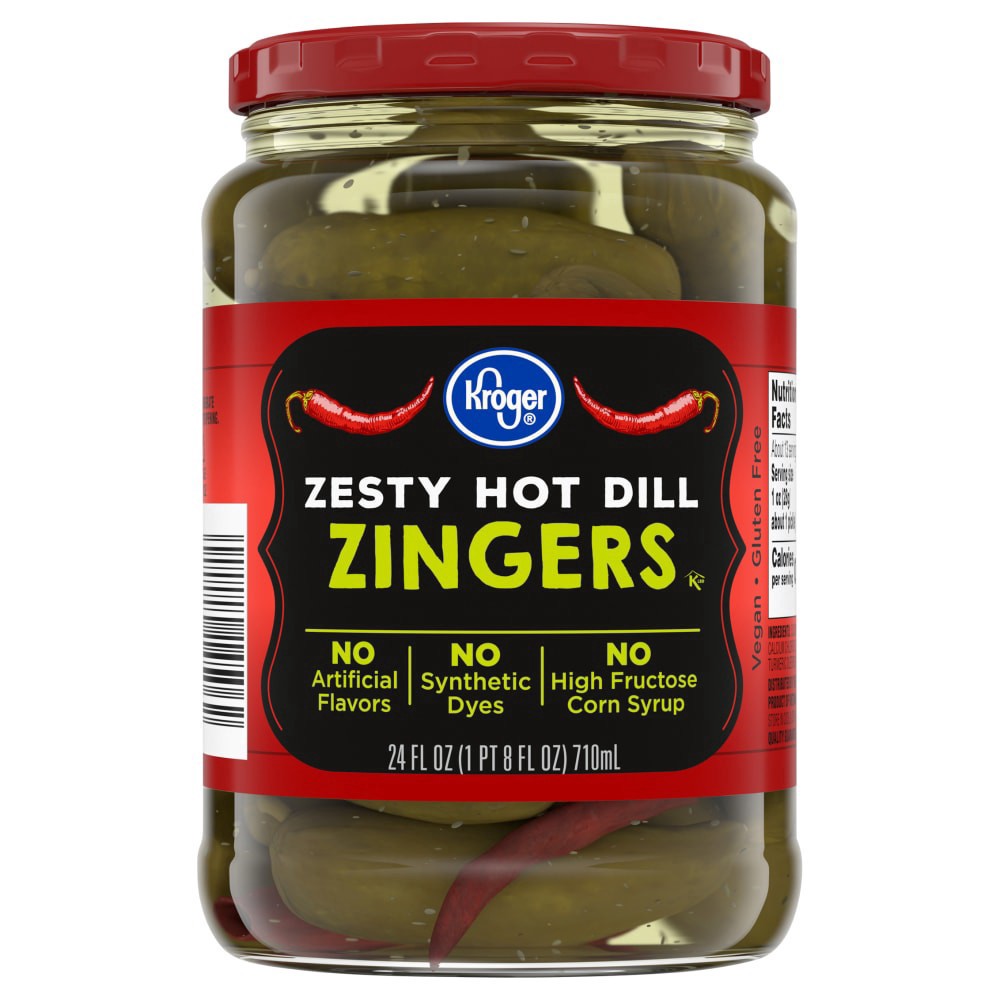 slide 1 of 1, Kroger® Zesty Hot Dill Zingers Pickles - 24 fl oz, 24 fl oz