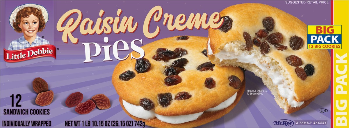 slide 8 of 11, Little Debbie Snack Cakes, Little Debbie Big Pack Raisin Creme Pies, 12 ct