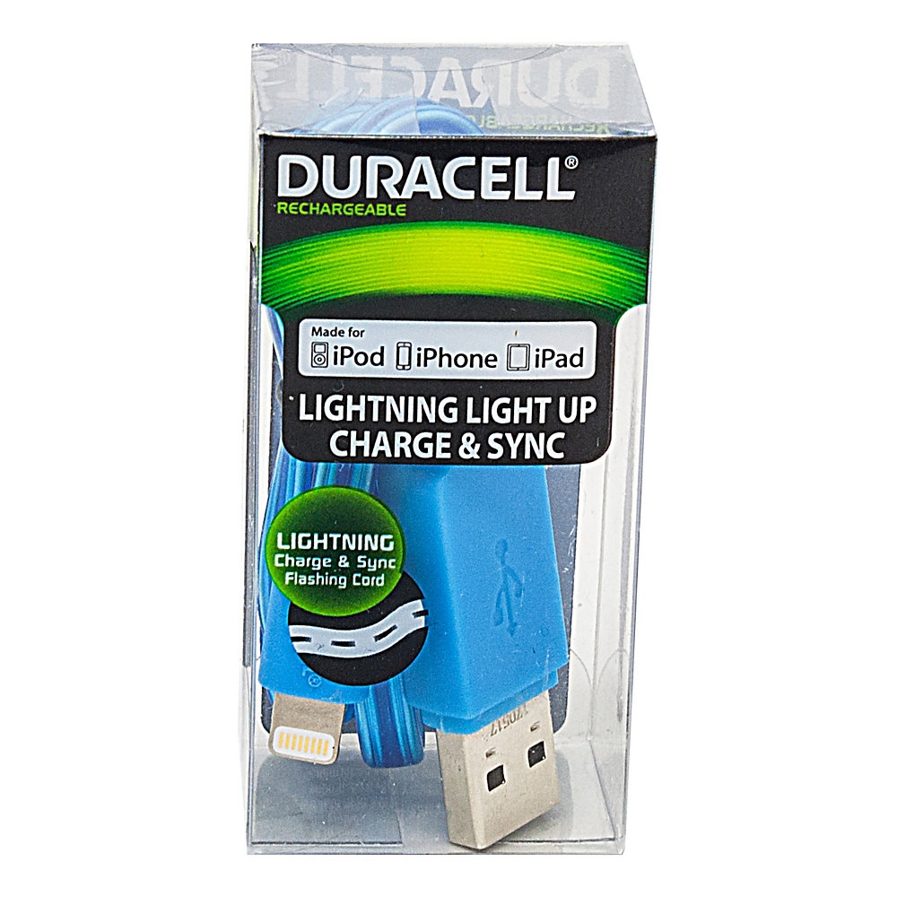 slide 1 of 1, Duracell Light Up Lightning Cable, 3', Blue, Le2242, 1 ct
