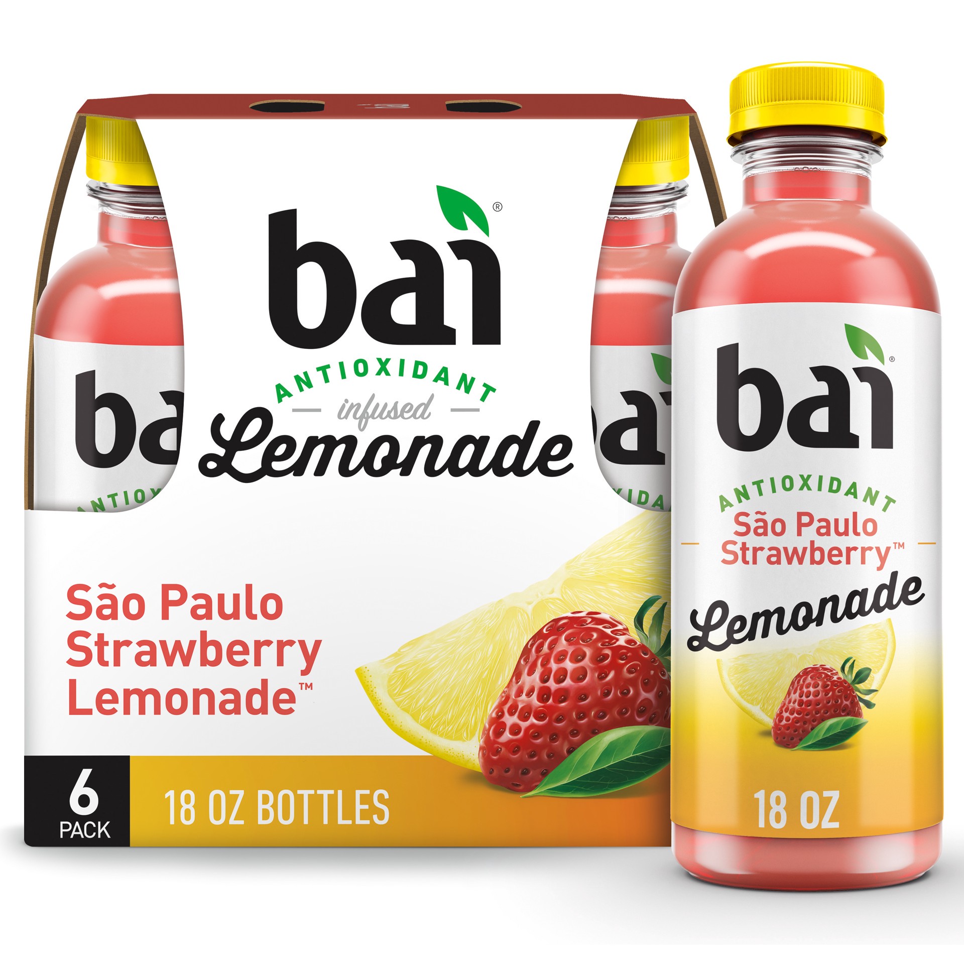 slide 1 of 9, Bai Flavored Water, São Paulo Strawberry Lemonade, Antioxidant Infused Drinks, 18 Fluid Ounce Bottle, 6 count, 6 ct