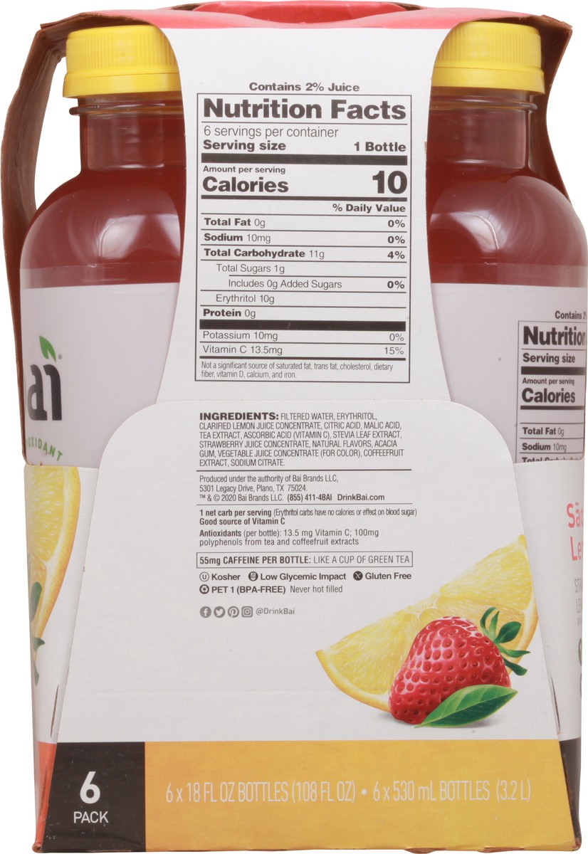 slide 6 of 9, Bai 6 Pack Sao Paulo Strawberry Lemonade 6-18 fl oz Bottles - 6 ct, 6 ct