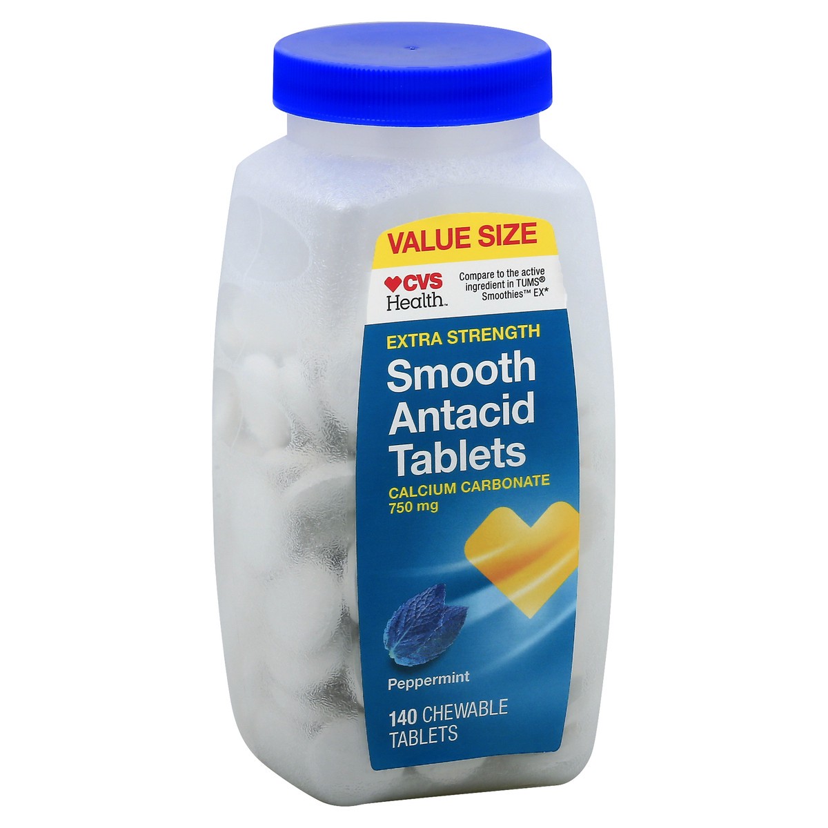 slide 2 of 10, CVS Health Extra Strength Smooth Antacid Tablets, Peppermint, 60 Ct, 140 ct