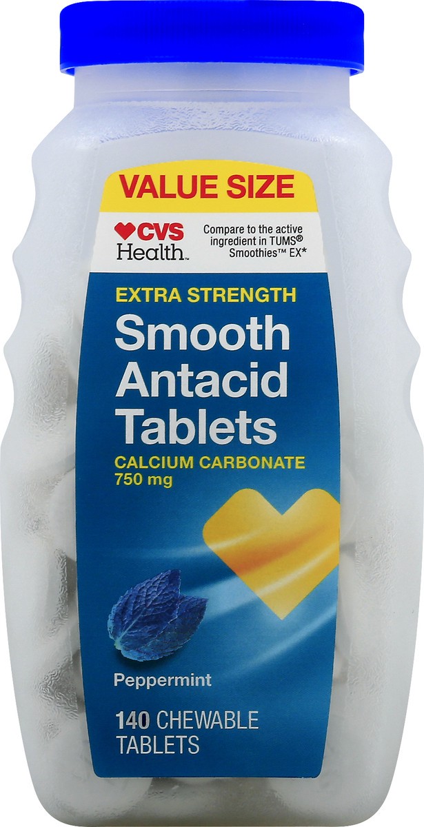 slide 4 of 10, CVS Health Extra Strength Smooth Antacid Tablets, Peppermint, 60 Ct, 140 ct