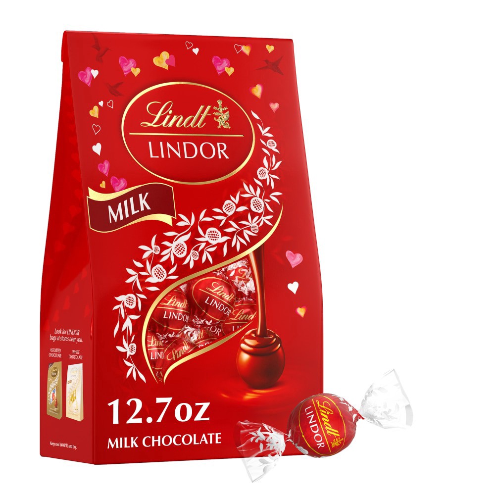 slide 1 of 1, Lindt LINDOR Valentine's Milk Chocolate Truffles Candy Bag, 12.7 oz, 12.7 oz