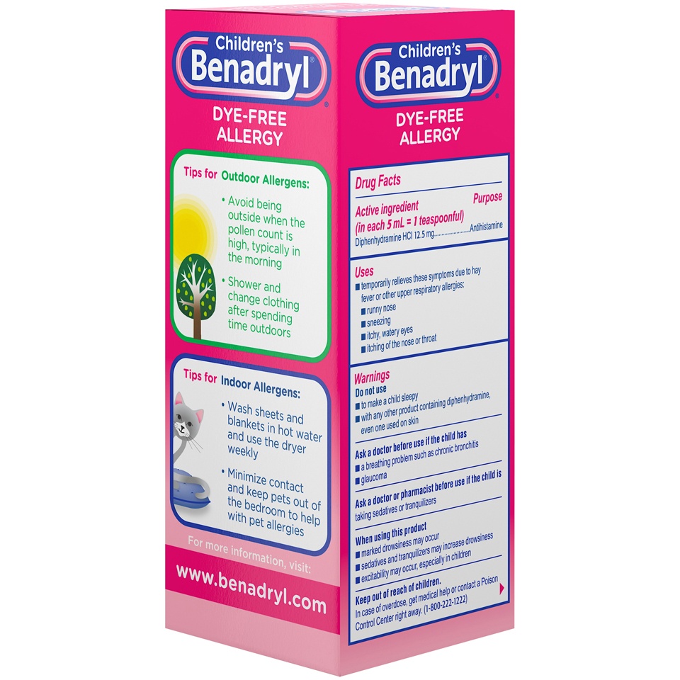 slide 6 of 6, Benadryl Children's Benadryl Dye-Free Allergy Relief Liquid - Bubble Gum - Diphenhydramine - 4 fl oz, 4 fl oz